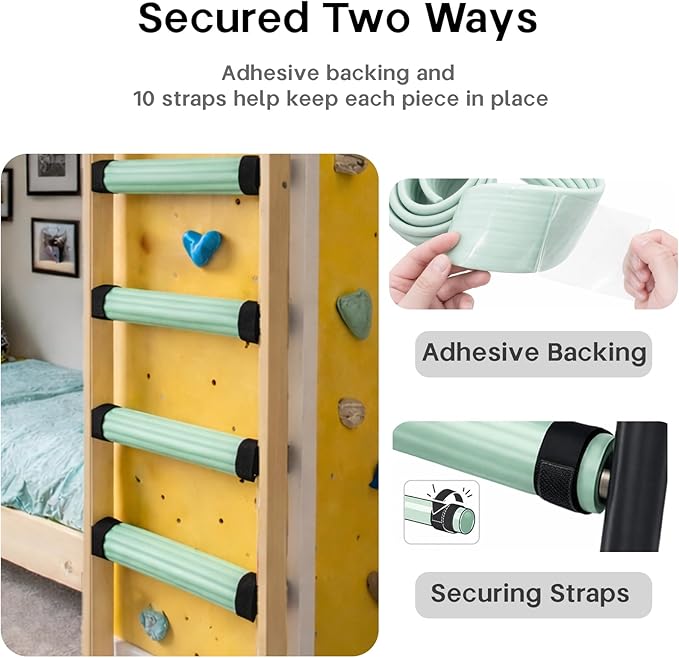 Bunk Bed Ladder Pads 6.5 Ft with 10 Adjustable Straps, Soft Foam Ladder Cover for Loft Bed, Cushioned Step Pads for Comfortable Climbing, Secure Fit, Green