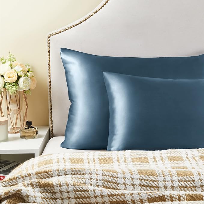 BEDELITE Satin Pillowcase for Hair and Skin, Super Soft Similar to Silk Pillow Cases 4 Pack with Envelope Closure, Cooling Pillowcases for Women Men (20"x26" Standard Size, Bluesteel)