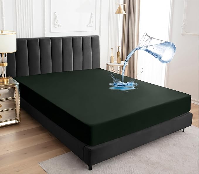 Sufdari Cal King Mattress Protector,Waterproof Mattress Protector,Fitted Sheet Style Mattress Cover with 18" Deep Pocket,Washable and Comfortable-Green,California King