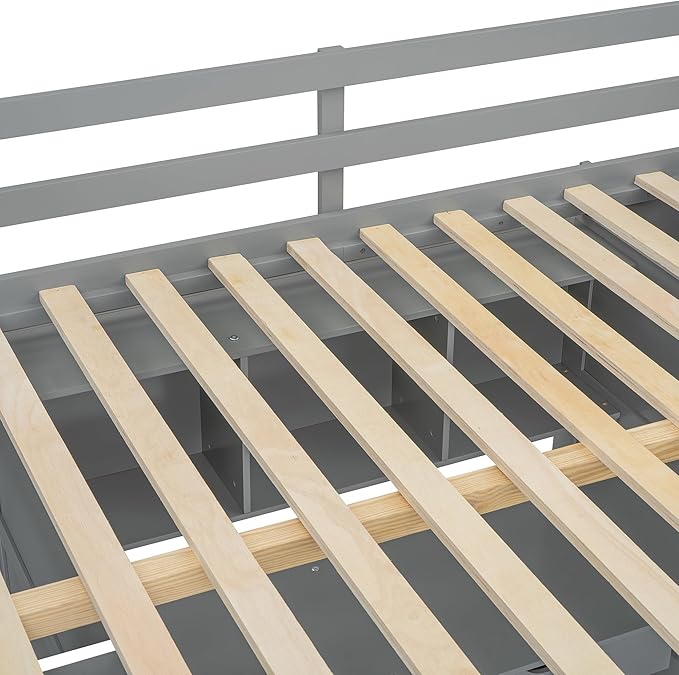 Multi-Functional Full Size Loft Bed with Built-in Desk and Wardrobes, Solid Wood Loft Bed Frame with 4 Drawers and 4 Shelves for Kids Teens Boys Adults, Maximize Space (Gray-F)