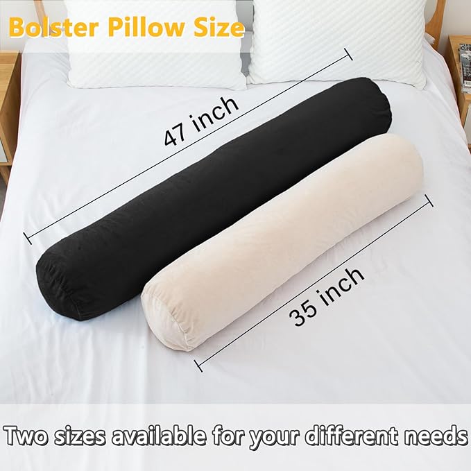1 MIDDLE ONE Round Body Pillow for Adults, Long Bolster Pillow for Bed with Removable Velvet Cover, Decorative Tube Roll Cylinder Pillow, 47 x 7.87 Inch, Black