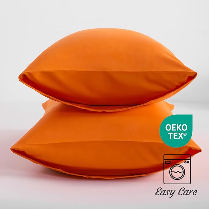 NTBAY Standard Pillow Cases Set of 2, 2 Pack Brushed Microfiber 20x26 Pillow Cases, Soft, Wrinkle, Fade, Stain Resistant Orange Pillow Cases with Envelope Closure, 20x26 Inches, Orange