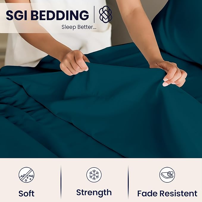 SGI Split King Sheet Set for Adjustable Bed Egyptian Premium Cotton 600 Thread Count Sheets for Sleep Number Bed 15" Deep Pocket 5 Pc Set with 2 Twin XL Fitted Sheets Soft Breathable -Teal