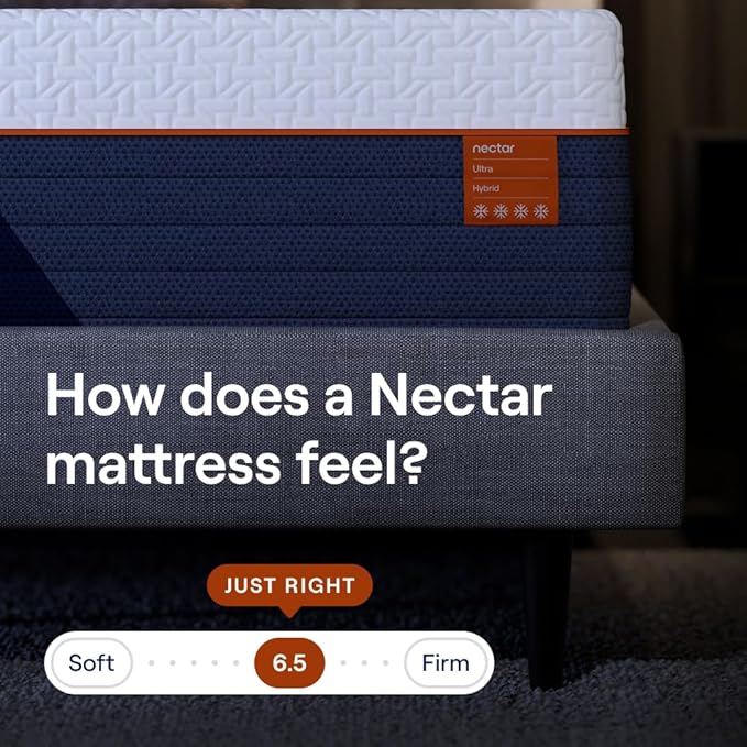 Nectar Ultra Split King Adjustable Base & 15” Hybrid Mattress - Head & Foot Incline - Innerspring Coils - Medium Firm Memory Foam - Cooling Upgrade - 3 Massage Settings - 365-Night Mattress Trial