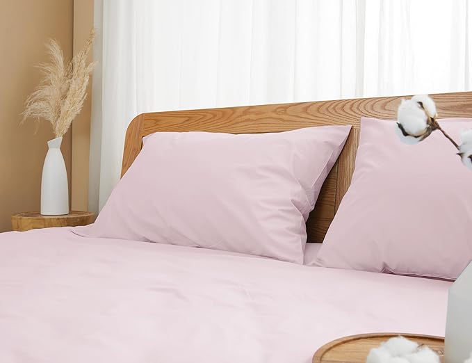 Pillow Cases, Standard Queen Size Cotton Percale Weave Pillowcases, Pre-Shrunk Breathable and Hypoallergenic Pillowcases, Set of 2 (2 Piece Standard/Queen 20 Inch x 30 Inch, Light Pink)
