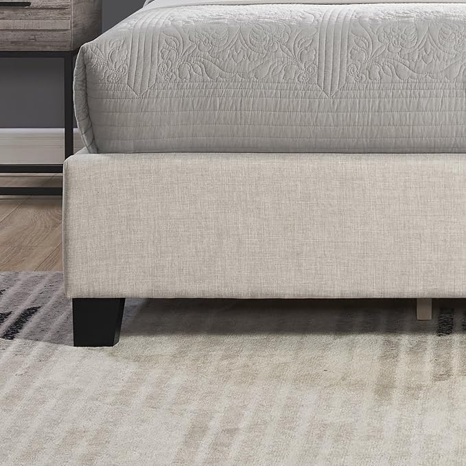 Roundhill Furniture Nantarre Fabric Tufted Wingback Upholstered Bed with Nailhead Trim, Queen, Tan