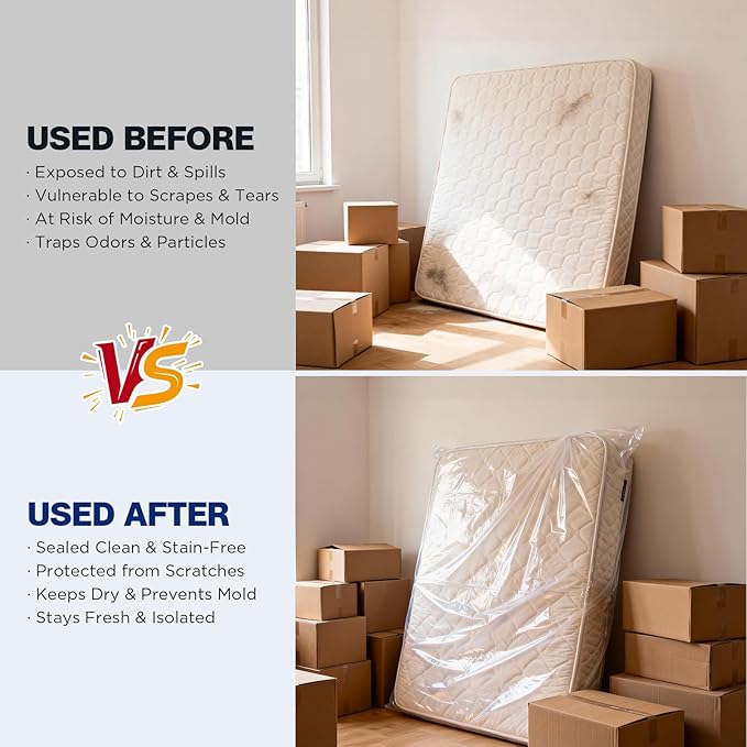 2 Pack Mattress Bags for Moving & Storage - 107" x 78" x 14'' for King/Queen Size, Waterproof & Tear-Resistant, 4 MIL Heavy Duty Mattress Cover Moving Supplies