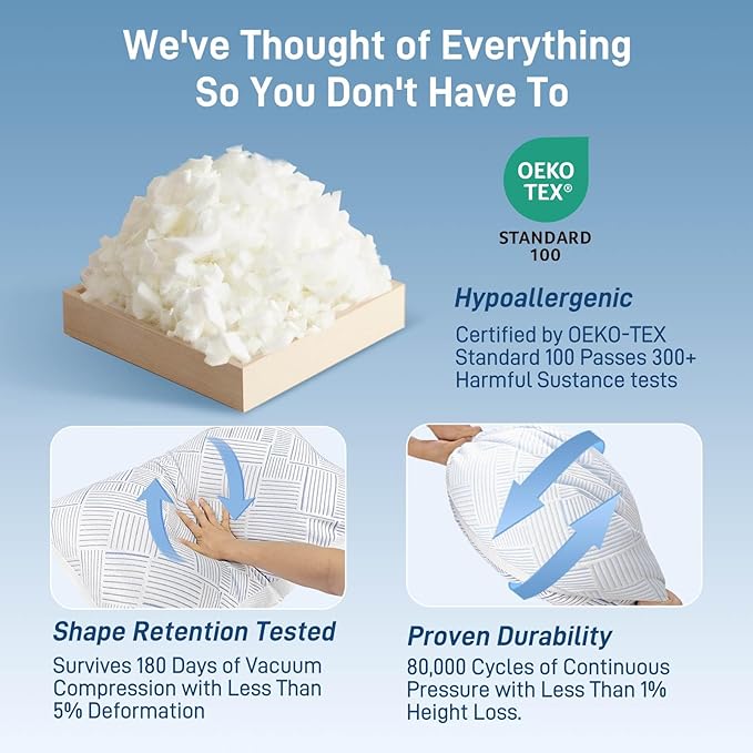 Alkyonos Shredded Memory Foam Cooling Soft Bamboo Viscose Pillow Queen Size, Adjustable Hypoallergenic Hotel Quality Pillow for Stomach, Back and Side Sleeper, Oeko-TEX Certified