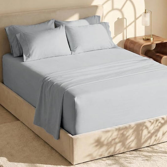 Hearth & Harbor Extra Deep Pocket King Size Sets - Fits Mattress 18-24 Inches Deep - Extra Deep Pocket Sheets - 6 Piece King Size - Silver