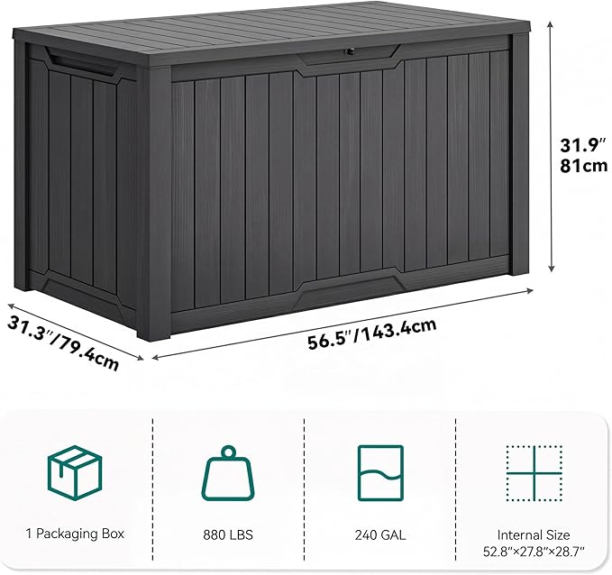 YITAHOME XXL 240 Gallon Large Outdoor Storage Deck Box for Patio Furniture, Outdoor Cushions, Garden Tools and Sports/Pools Equipment, Weather Resistant Resin, Lockable (Dark Gray)