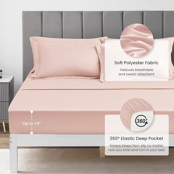 Love's cabin Full Comforter Set Pink, 7 Pieces Full Bed in a Bag, All Season Bedding Sets with 1 Comforter, 1 Flat Sheet, 1 Fitted Sheet, 2 Pillowcase and 2 Pillow Sham