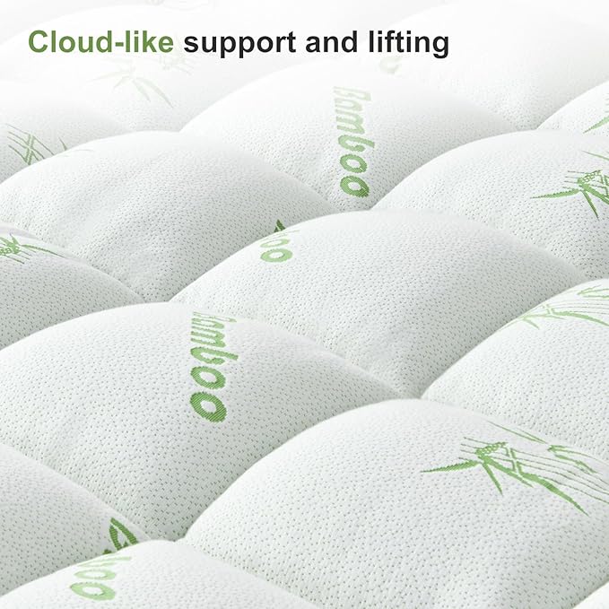 Twin Size Mattress Topper Viscose Derived from Bamboo, Soft Thick Pillow Top Mattress Pad Cover for Back Pain, Cooling Mattress Protector with 8-21 Inch Deep Pocket, White