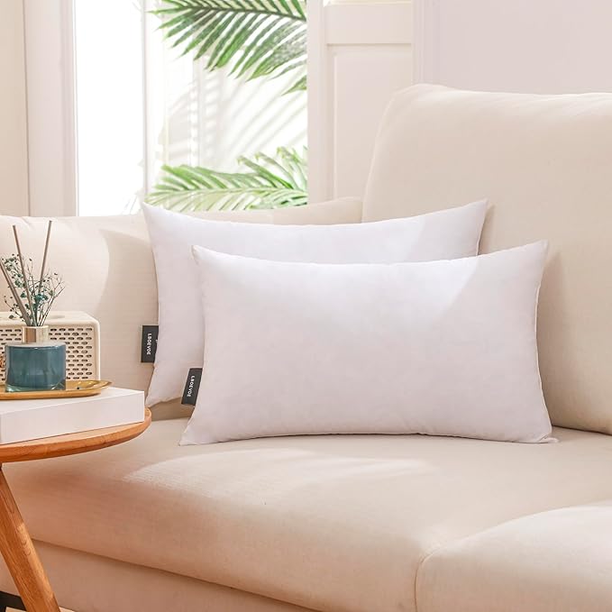 12x20 Inch Gold Goose Down and Feather Throw Pillow Inserts-2 Packs,White,Super Soft Cover,Double Layer Dwon Proof Design,High Filling Weight.