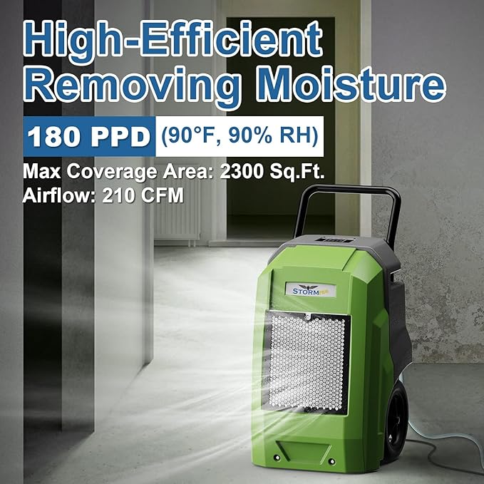 ALORAIR 180 Pints LGR Industrial Dehumidifier with Pump and Drain Hose, Portable Commercial Dehumidifier with Wheels for Home, Basements, Garages, and Job Sites, 6-Year Warranty, Green