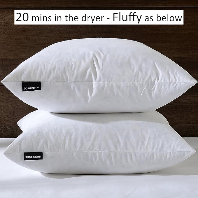 basic home® Hotel-Style Goose Feather Pillow Insert for Sofa & Bed - 100% Odorless & Plump Cushion Filler - 233TC Cotton with Inner Liner to Prevent Poking (22x22 Inch)