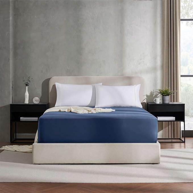 Nestl Navy Blue Extra Deep Pocket Twin Fitted Sheet Kids, Luxury Twin Size Fitted Sheet Only Easily Fits 18 to 24 Inch Mattress, Super Soft, Wrinkle-Free, and Breathable Bed Sheets with Corner Straps