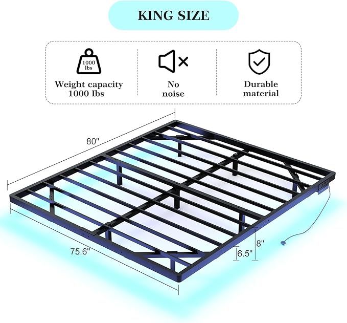 Awesofurni Floating Bed Frame King Size with Smart LED Lights and Charging Station, Heavy Duty Modern Metal Platform Bed No Box Spring Needed - Easy Assembly and Noise Free