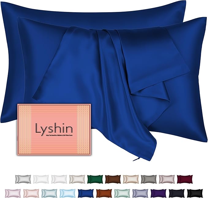 Silk Pillow Cases 2 Pack King Size with Hidden Zipper, Mulberry Silk Pillowcase for Hair and Skin, Smooth and Soft Breathable Cooling Silk Satin Pillowcase Set of 2, Gifts for Women，Royal Blue