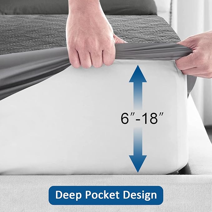 Sufdari King Waterproof Mattress Protector, Waterproof Mattress Cover,Breathable & Noiseless Mattress Pad, Waterproof Quilted Fitted Sheet Fits Up to 8-18" Deep Pocket
