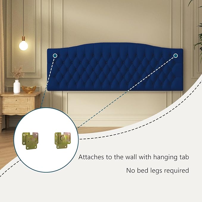 Furpopup Velvet Upholstered Headboard King/Cal King Size Latest Model Wall Mount, Bed Frame Mount, Featuring High-Density Sponge Padding, Luxury Texture Easy Assembly Comfort and Style-Navy Blue