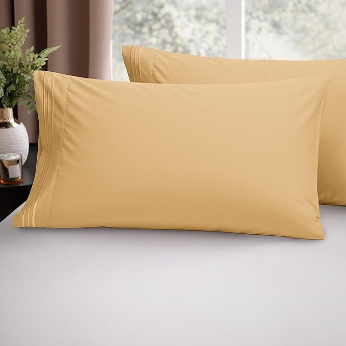 Elegant Comfort Luxury Ultra-Soft 2-Piece Pillowcase Set - 1500 Premium Hotel Quality Microfiber Double Brushed - Wrinkle Resistant, King Size, Gold