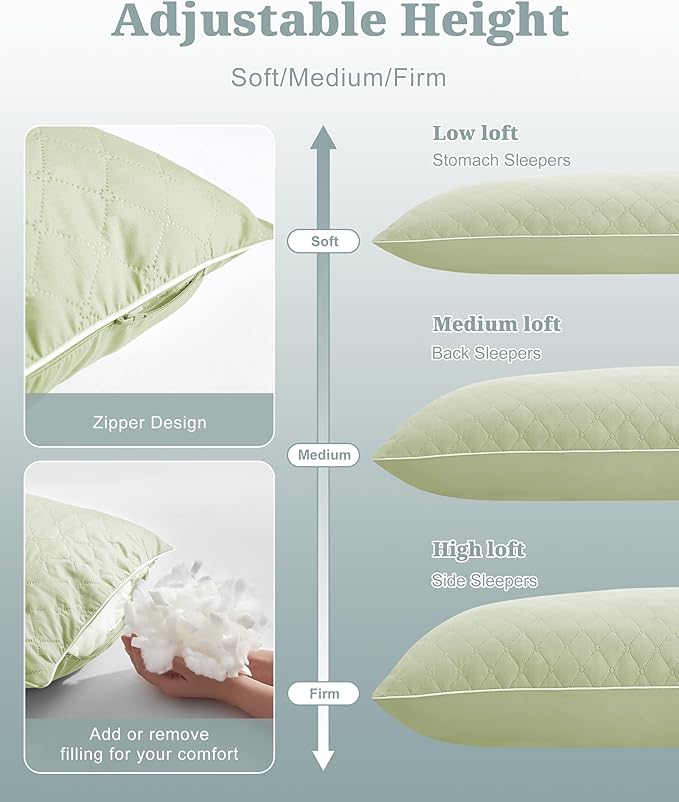 YZ HOME Long Body Pillow for Adults, Firm Body Pillow Shredded Memory Foam, Adjustable Height,Support for Side Sleeping & Pregnant Women(Green, 20x54 Inch)