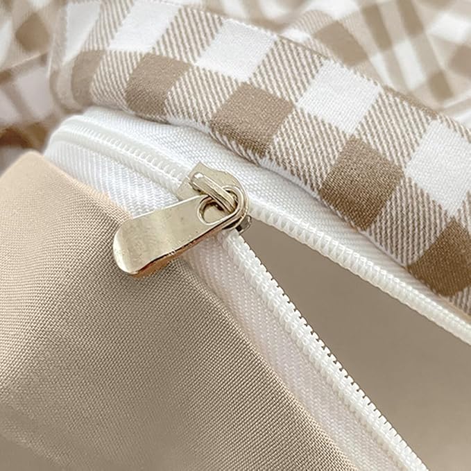 Nayoroom Gingham Duvet Cover Full Size Brown Tan Plaid Checkered Comforter Cover 3 Pieces Soft Lightweight Washed Microfiber Farmhouse Grid Dorm Bedding Set with Pillowcases