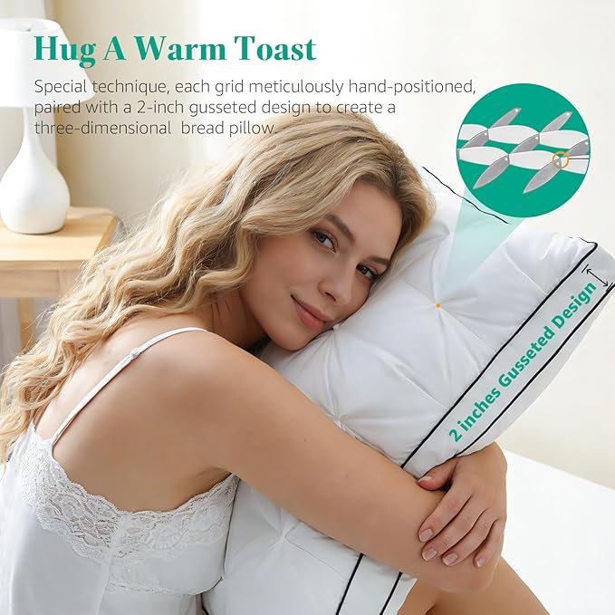 Premium Hybrid Goose Feather Down Pillows King Size with 100% Organic Cotton Cover, Hotel Collection Bed Pillows for Sleeping, White Fluffy Soft Gusseted Pillows (18"x34"+2" Gusset, Pack of 1)