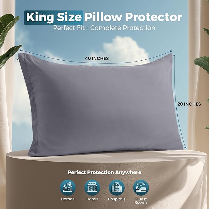 Utopia Bedding King Pillow Protectors - Pack of 2 - Zipper Closure - Soft Brushed Microfiber Fabric - Shrinkage and Fade Resistant Pillow Protectors King Size 20 X 40 Inches (Grey)