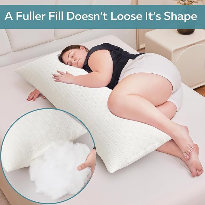 Oubonun Full Body Pillow for Adults, Soft and Fluffy Large Body Pillow for Sleeping, Premium Long Bed Pillow for Side Sleepers(20x54,Cream)