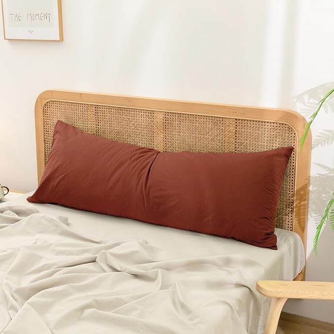 BESTOUCH 100% Washed Cotton Pillowcase for Hair and Skin Linen Feel Soft Comfortable Breathable 1 Pcs Pillow Case with Envelope Closure Solid Crimson Red Body 20x54 Inches