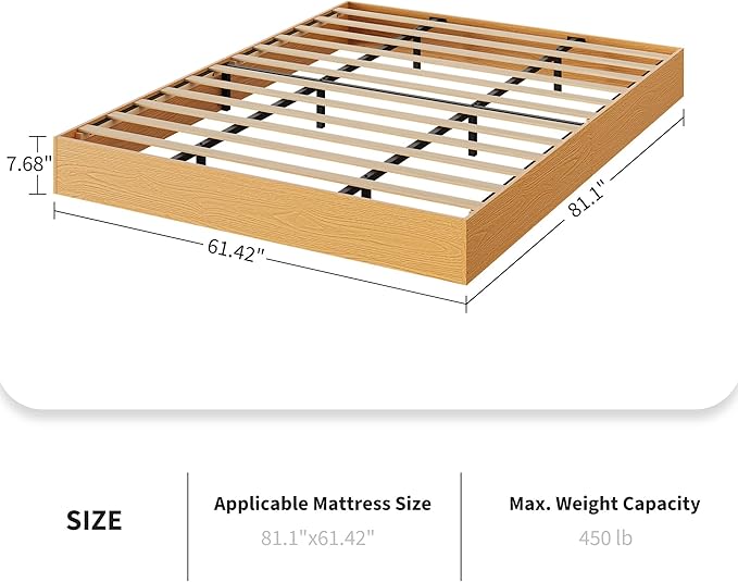 Garvee Wood Platform Bed Frame, Queen Size Low Profile Bed Frame Without Headboard, Wood Slat Support, No Box Spring Needed, Easy Assembly