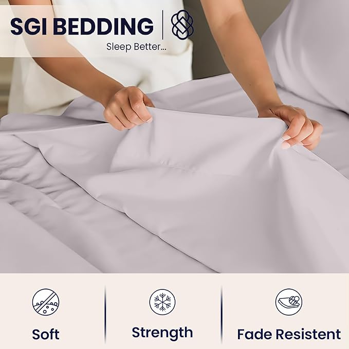 SGI Split King Sheet Set for Adjustable Bed Egyptian Premium Cotton 600 Thread Count Sheets for Sleep Number Bed 15" Deep Pocket 5 Pc Set with 2 Twin XL Fitted Sheets Soft Breathable -Silver