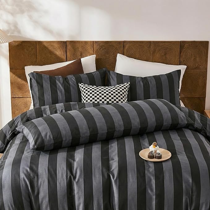 Merryword King Size Pillowcases, 100% Cotton Pillow Cases, Black and Gray Striped Pillowcases, Soft Breathable Wide Stripe Pillow Covers, Set of 2