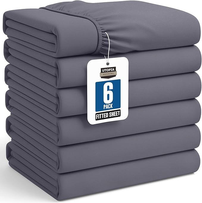 Utopia Bedding Full Fitted Sheets - Bulk Pack of 6 Bottom Sheets - Soft Brushed Microfiber - Deep Pockets - Shrinkage & Fade Resistant - Easy Care (Grey)
