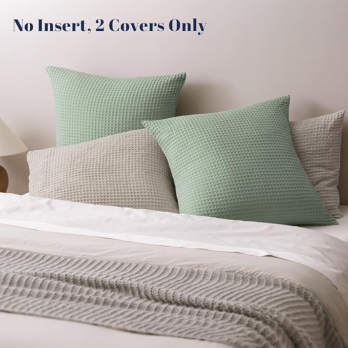 PHF Ultra Soft Waffle Weave Euro Shams Pillow Covers, No Filling, 2 Pack 26" x 26" Bed Cushion Covers, Breathable & Skin-Friendly Bed Pillow Shams for Stylish Home Decor, Sage Green
