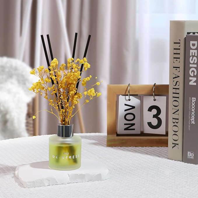 Jasmine White Tea Gardenia Bathroom Diffuser, 3.4 oz Reed Diffuser with Dried Flower for Small Place, Last up to 60 Days