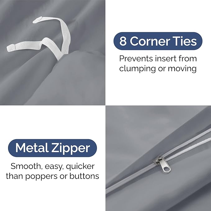 Duvet Cover Full Size Set - Extra Soft Full Duvet Cover 80" x 90" with 2 Pillow Shams - Hotel Luxury, Easy Care & Fade Free w/ Zipper Closures & Ties - All Season, Comfy and Breathable (Steel Blue)