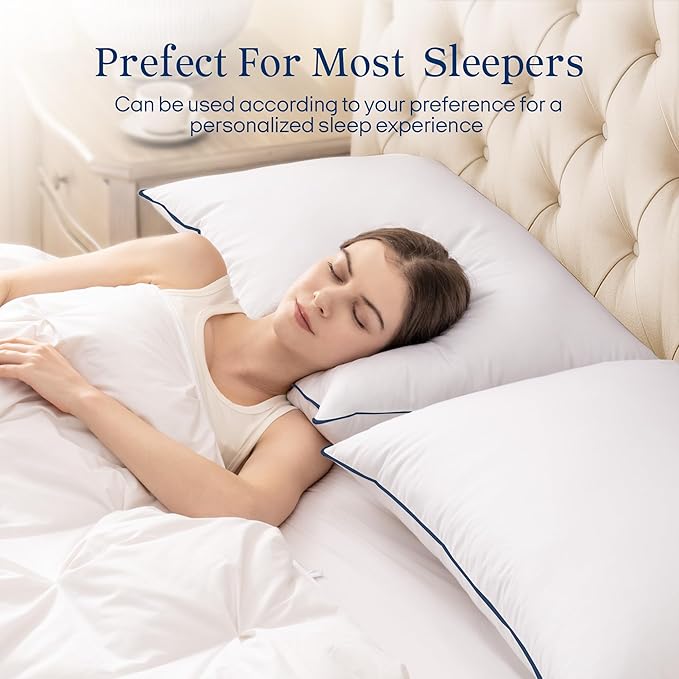 puredown® Made in USA Goose Feathers Polyester Fiber Pillows, 100% Cotton Cover, Bed Pillow King Size Set of 2 for Sleeping, 20x36 Inches