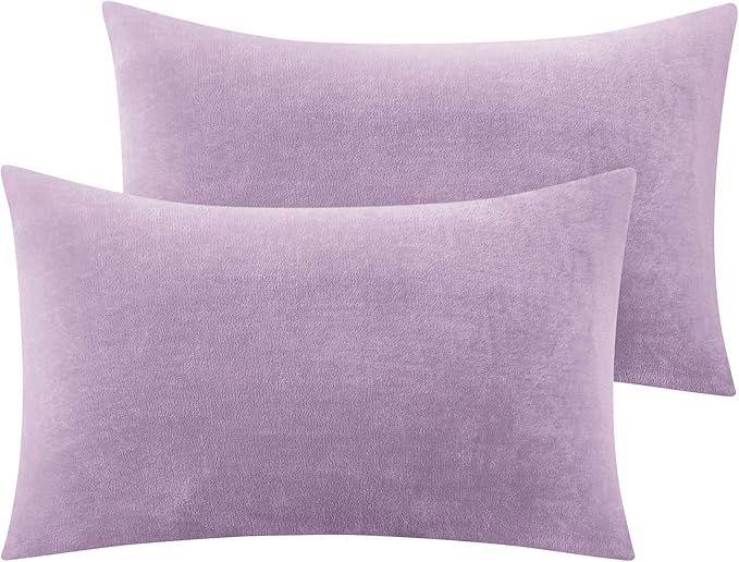 BEDELITE Flannel King Size Pillow Cases Set of 2, Super Soft Fleece Pillowcases with Zipper for Bedroom, Sofa, Couch,Luxury Cozy Fuzzy Velvet Pillow Shams for All Seasons(20x36 Inches,Lavender)