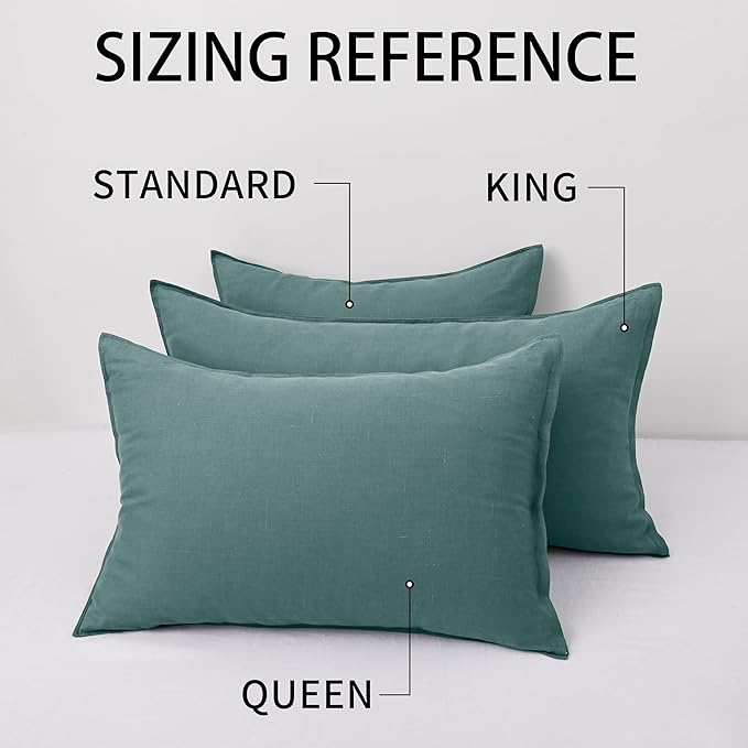 CHUFFED Linen Pillowcases 2 Pack 100% Linen Standard Pillow Cases, Breathable and Cooling Washed Pillowshams with Zipper Closure, 20x30 Inches,Aqua