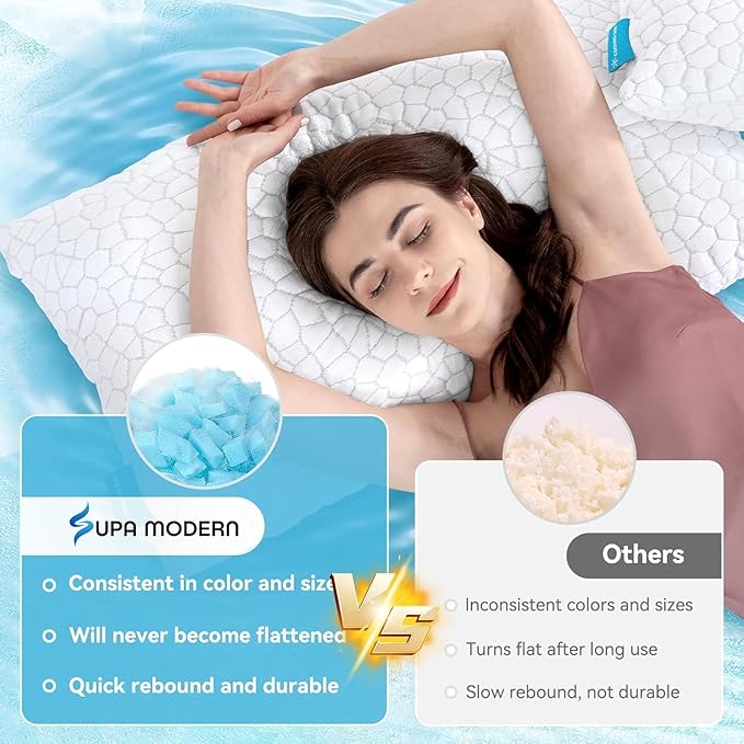 Cooling Pillow King Size 1 Pack, Adjustable Bed Pillows for Sleeping, Luxury Shredded Memory Foam Pillows, Soft Yet Supportive Firm Pillow for Side, Back, Stomach Sleepers, Cool Pillow for Hot Sleeper