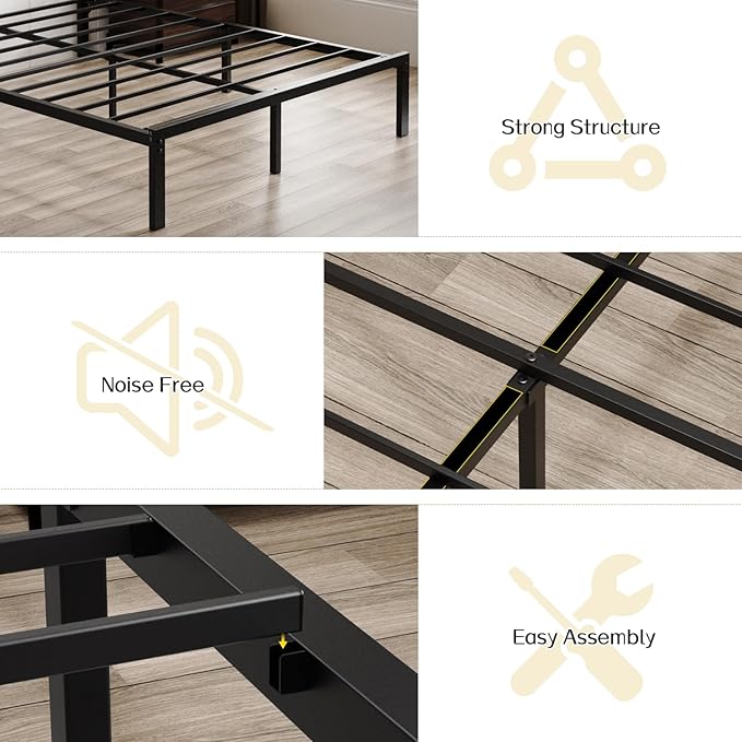 OLEVS Queen Bed Frame with Headboard Metal Platform Bed Queen Size with USB Charging Station and LED Lights, No Box Spring Needed