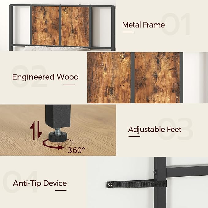 MAHANCRIS Twin Size Headboard Only, Metal Headboard with Adapters, Minimalist Industrial Style for Twin Size Beds, Rustic Brown and Black