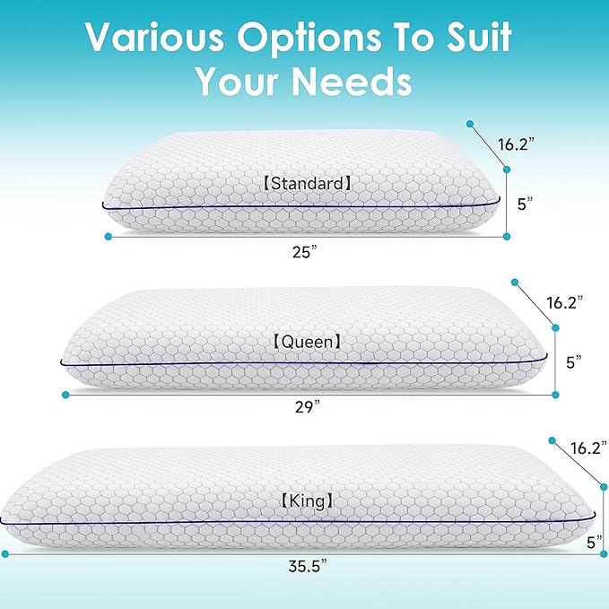 CushyOasis Memory Foam Pillows for Side, Back and Stomach Sleepers, Set of 2, Bed Pillow with Washable Cover and Breathable Mesh, Bed Pillow for Sleeping (Grey，Queen Size)