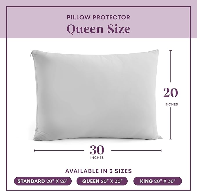 CirclesHome Pillow Protectors 4 Pack Queen Zippered - 100% Cotton Breathable Pillowcases - Protects Pillows from Dirt, Dust and Debris (Queen- Set of 4 - 20x30)