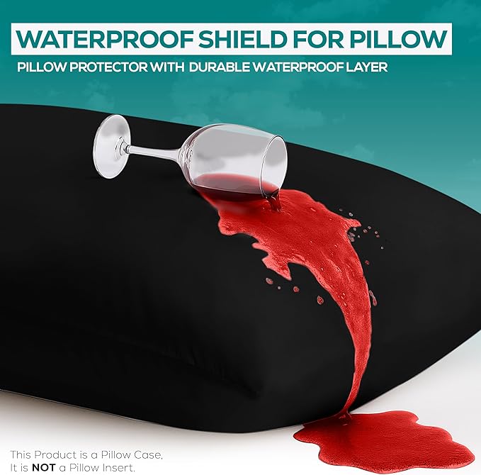 Utopia Bedding Premium 100% Waterproof Pillow Protectors with Zipper Queen Size (Set of 2), Bed Bug and Dust Mite Proof Zippered Pillow Covers, Pillow Encasement Cases, Black