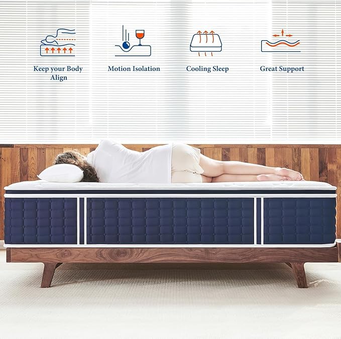 Coolvie Queen Mattress 14 Inch in a Box, Medium Firm Feel Hybrid Queen Size Mattress, Certified Memory Foam&Pocket Spring, Extra Lumbar & Shoulder Support for Pain Relief, 80''L x 60''W x 14''H