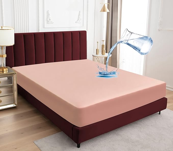 Sufdari Waterproof Mattress Protector, Mattress Cover Twin Size for Bed,18" Deep Pocket Fitted Sheet Style Mattress Protector with Elastic Rubber Band-Light Pink,Twin
