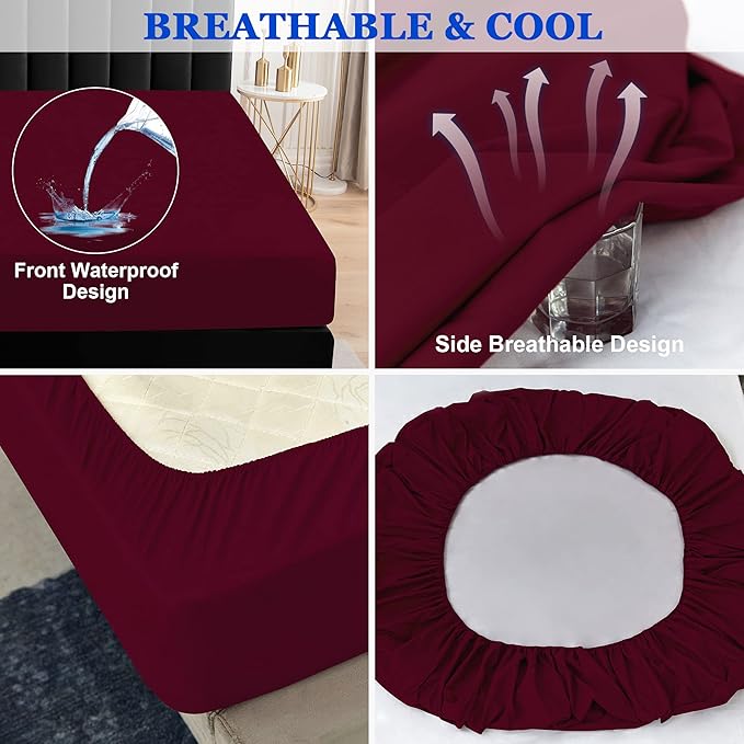 Sufdari King Size Mattress Protector,Waterproof Mattress Cover,18" Deep Pocket Mattress Protector,Dust Proof Bed Protector for Dogs/Cats/Pets/Kids-Dark red,King
